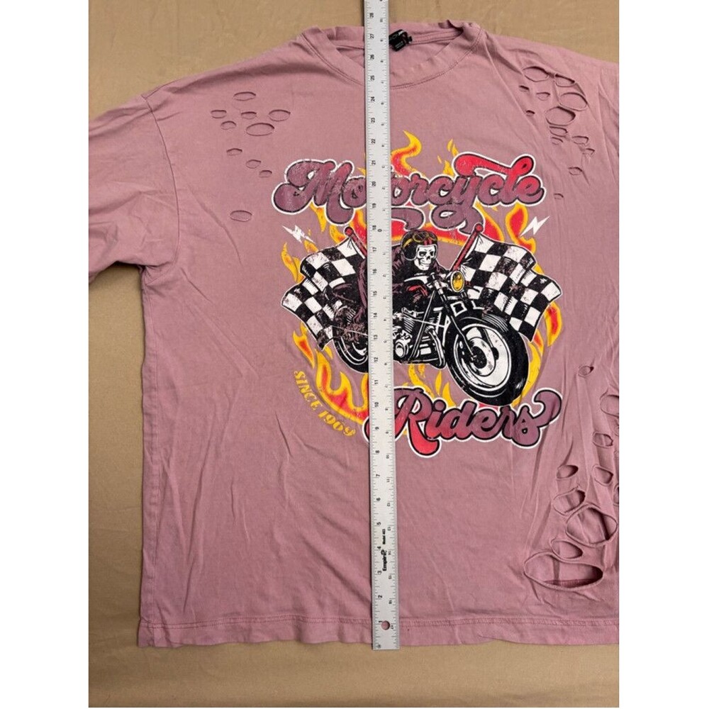 Destroyed Pink Motorcycle Women's Fashion Nova Graphic T-shirt Size M - Picture 9 of 10